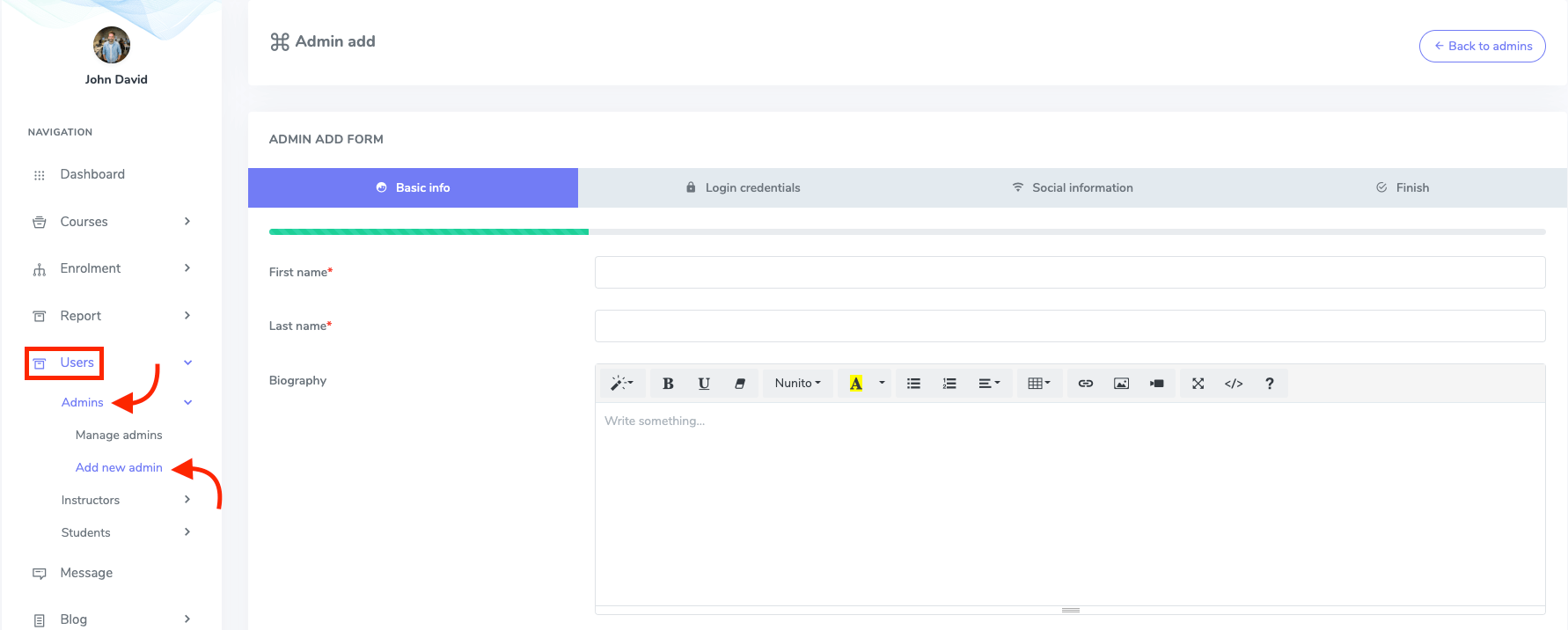 Adding New Sub Admin Academy Adding New Sub Admin Academy